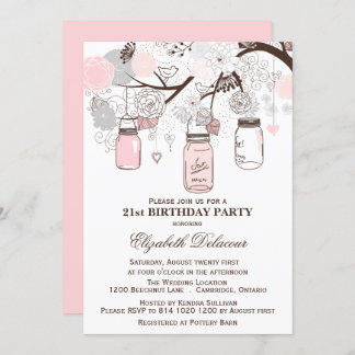 Blush Pink und Gray Mason Jars Geburtstagseinladun Einladung