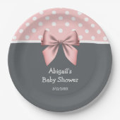 Blush Pink und Gray Polka Dots Baby Dusche Pappteller (Vorderseite)