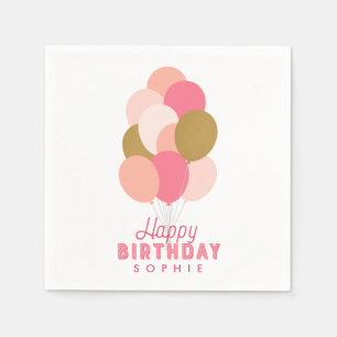 Blush Pink und Imitate Gold Balloons Happy Birthda Serviette