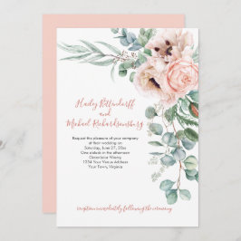 Blush Pink und Ivory Poppies Eukalyptus Greenery Einladung