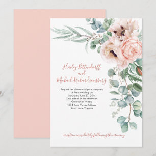 Blush Pink und Ivory Poppies Eukalyptus Greenery Einladung