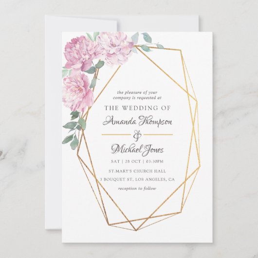 Blush Pink und Mint Geometric Floral Wedding Einladung (Vorderseite)