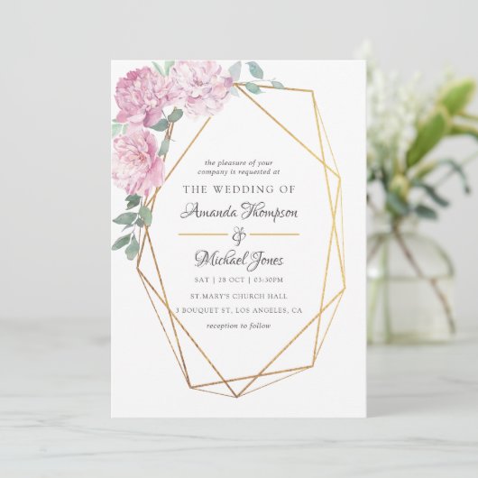 Blush Pink und Mint Geometric Floral Wedding Einladung (Stehend Vorderseite)