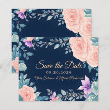 Blush Pink und Navy Blue Floral Elegante Moderne