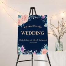 Blush Pink und Navy Blue Floral Elegante Moderne