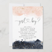 Blush Pink und Navy Blue Watercolor Gender Reveal Einladung (Vorderseite)