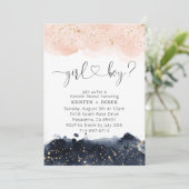 Blush Pink und Navy Blue Watercolor Gender Reveal Einladung (Stehend Vorderseite)