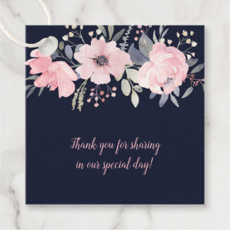 Blush Pink und Navy Floral Square Hochzeit | Geschenkanhänger