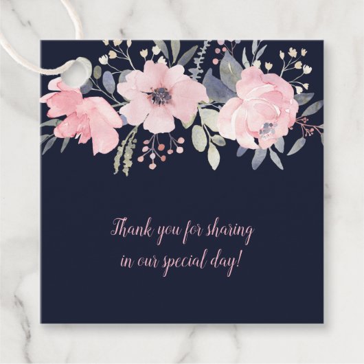 Blush Pink und Navy Floral Square Hochzeit | Geschenkanhänger (Vorderseite)