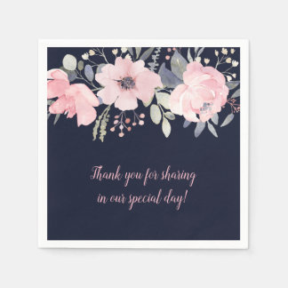Blush Pink und Navy Floral Square Hochzeit | Serviette