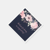 Blush Pink und Navy Floral Square Hochzeit | Serviette (Ecke)