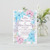 Blush Pink und Ocean Blue Aquarell Blumen laden ei Einladung (Stehend Vorderseite)