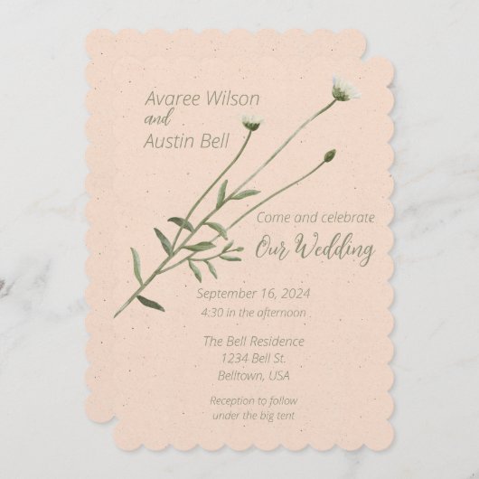 Blush Pink und One Single Daisy Einladung (Vorne/Hinten)