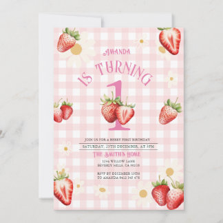 Blush Pink und Red Strawberry Daisy Birthday Einladung