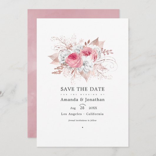 Blush Pink und Rose Gold Blumenzehen Save The Date (Vorne/Hinten)
