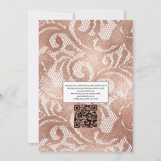 Blush Pink und Rose Gold Floral and Lace Wedding Einladung (Rückseite)