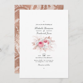 Blush Pink und Rose Gold Floral and Lace Wedding Einladung