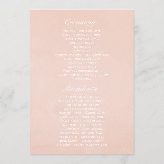 Blush Pink und Rose Gold Floral and Lace Wedding Programm (Rückseite)