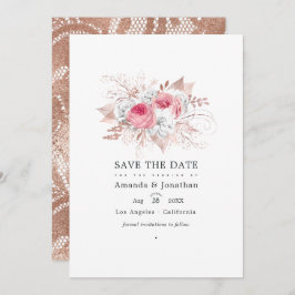 Blush Pink und Rose Gold Floral and Lace Wedding Save The Date