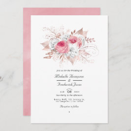 Blush Pink und Rose Gold Floral QR Code Hochzeit Einladung