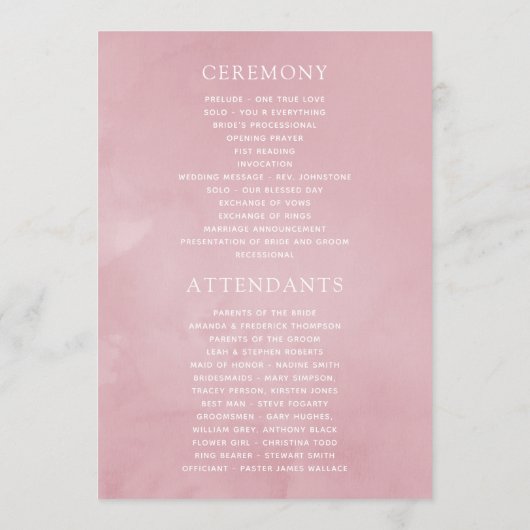 Blush Pink und Rose Gold Floral Wedding Programm (Rückseite)