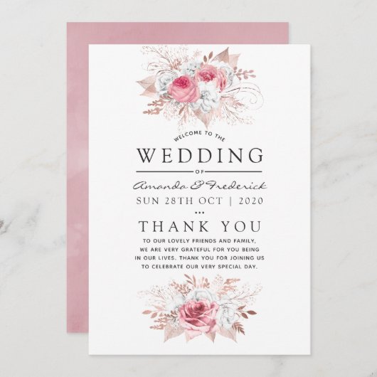 Blush Pink und Rose Gold Floral Wedding Programm (Vorne/Hinten)