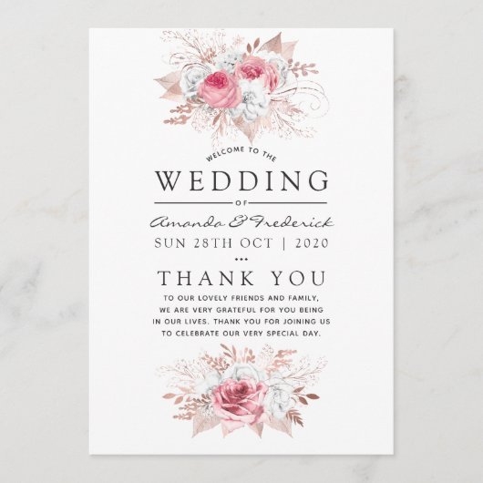 Blush Pink und Rose Gold Floral Wedding Programm (Vorderseite)
