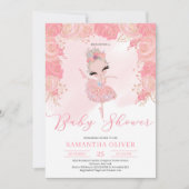 Blush pink und Rose gold florale Tutu Kinderdusche Einladung (Vorderseite)