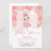 Blush pink und Rose gold florale Tutu Kinderdusche Einladung (Vorne/Hinten)