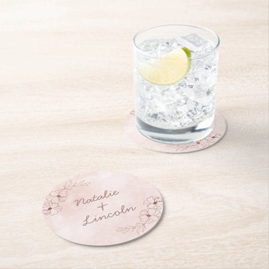 Blush Pink und Rose Gold Fohlen Bläschen Border Mo Runder Pappuntersetzer (Vor Ort)