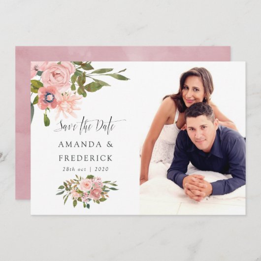 Blush Pink und Rose Gold Hochzeit speichern das Da Save The Date (Vorne/Hinten)