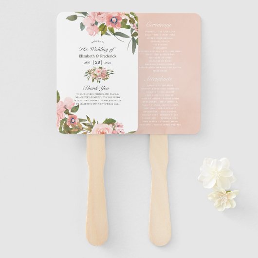 Blush Pink und Rose Gold Rose Hochzeitsprogramm Fächer (Vorne und Hinten)