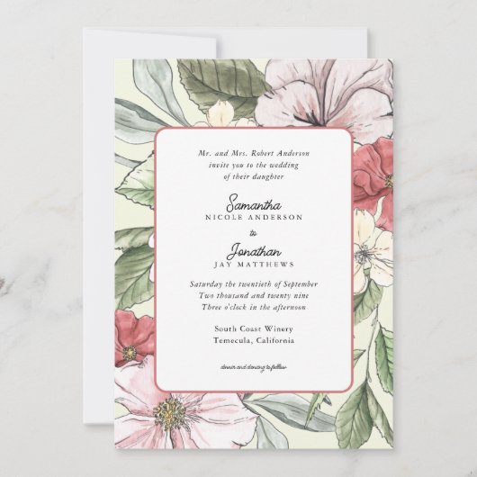 Blush Pink und Sage Fall Blumenzehen Einladung (Vorderseite)