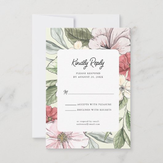 Blush Pink und Sage Fall Blumenzehen RSVP Karte (Vorderseite)