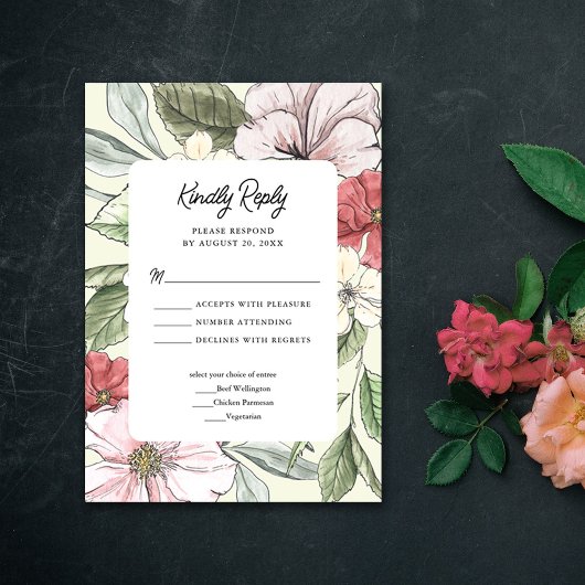 Blush Pink und Sage Fall Blumenzehen RSVP Karte