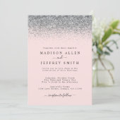 Blush Pink und Silver Glitzer Einladung Hochzeit (Stehend Vorderseite)