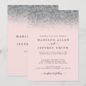 Blush Pink und Silver Glitzer Einladung Hochzeit (Vorne/Hinten)