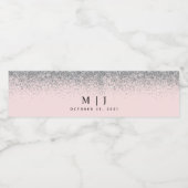 Blush Pink und Silver Glitzer Hochzeit Wasserflaschenetikett (Einzelnes Label)