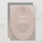 Blush Pink und Silver Monogram Wedite Einladung (Vorne/Hinten)