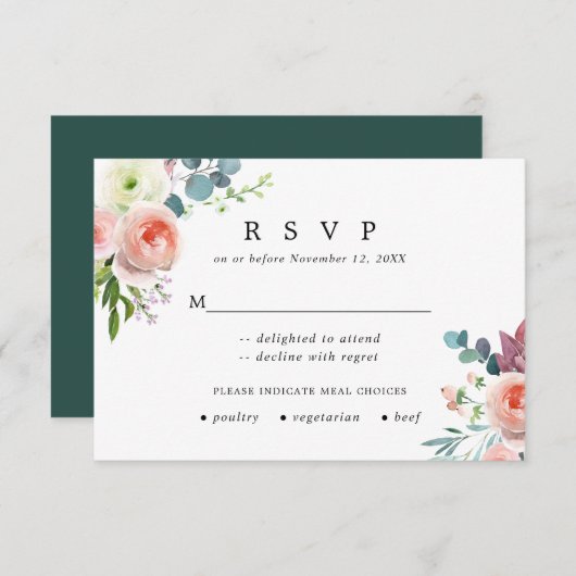 Blush Pink und White Floral WedelResponse Card RSVP Karte (Vorne/Hinten)