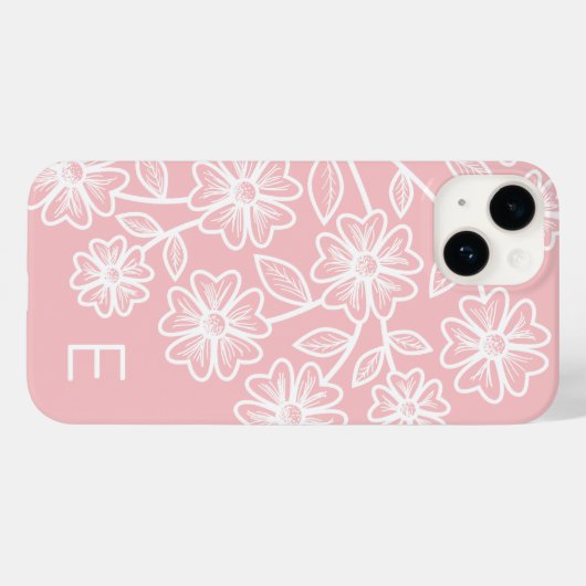 Blush Pink und White Line Zeichnend Blumenmuster Case-Mate iPhone Hülle (Rückseite (Horizontal))