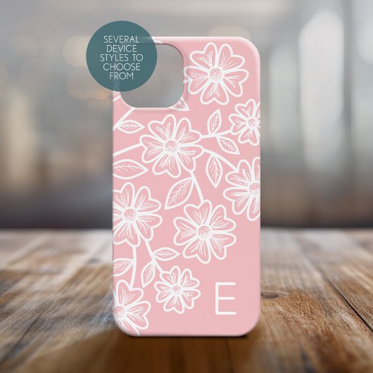 Blush Pink und White Line Zeichnend Blumenmuster Case-Mate iPhone Hülle