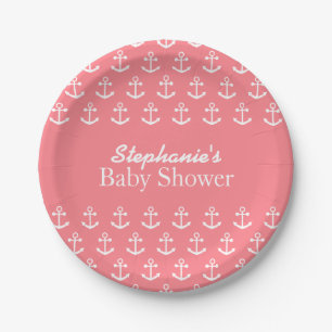 Blush Pink und White Nautical Anchor Kinderdusche Pappteller