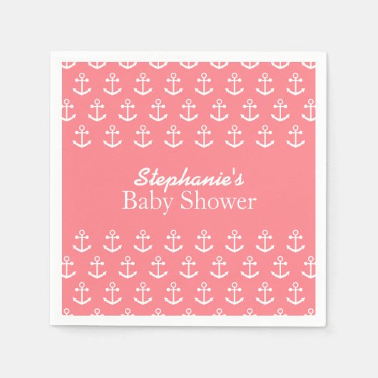 Blush Pink und White Nautical Anchor Kinderdusche Serviette (Vorderseite)