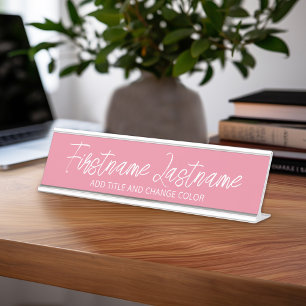 Blush Pink und White Traditionelle Bezeichnung Schreibtischnamensplakette