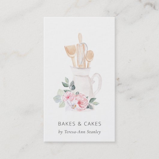Blush Pink Utensid Catering Floral Roller Whisk Visitenkarte (Vorderseite)