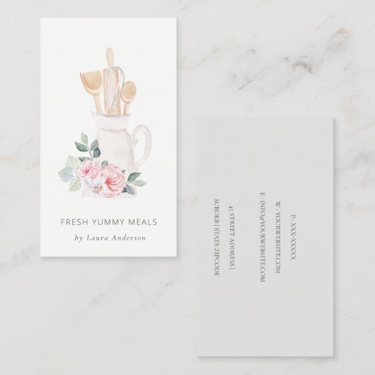 Blush Pink Utensid Catering Floral Roller Whisk Visitenkarte (Vorne/Hinten)