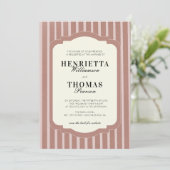 Blush Pink Vertical Stripe QR Wedding Invite Einladung (Stehend Vorderseite)