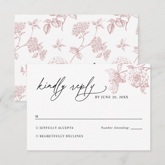 Blush Pink Victorian Floral Wedding RSVP Card Karte (Vorne/Hinten)