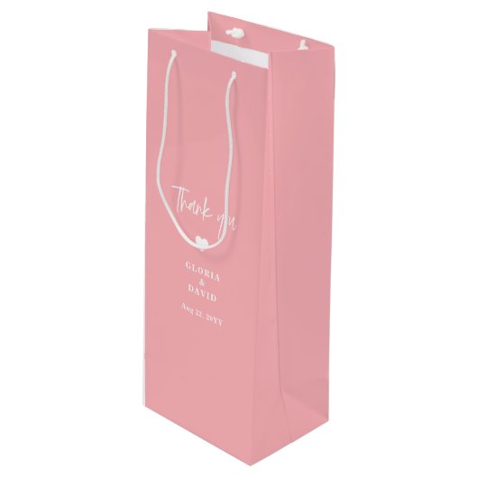 Blush Pink Vielen Dank für Ihre Hochzeit Geschenktüte Für Weinflaschen (Vorderseite Schrägansicht)